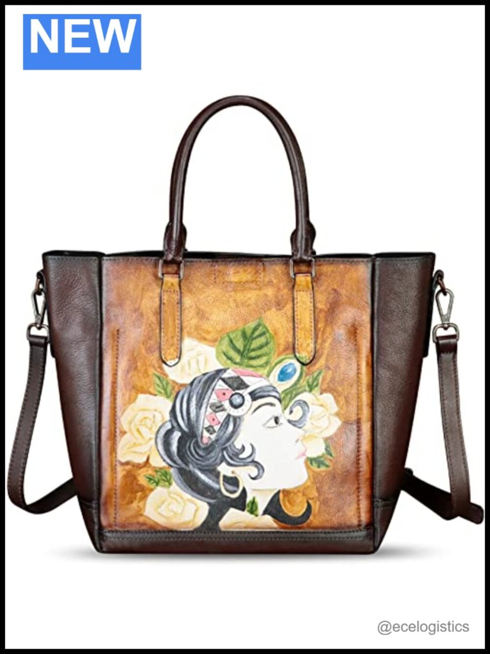 Genuine Leather Hand-Painted Satchel Handbag Women Crossbody Purse Tote